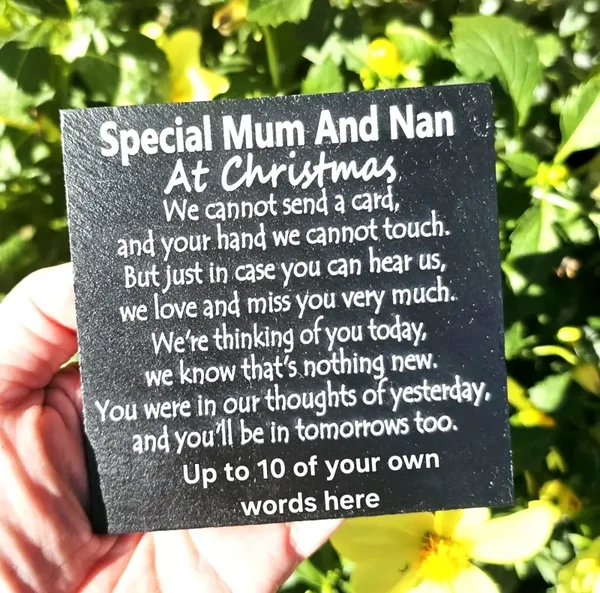 Personalised Christmas Mum Mom Mam & Nan Nanny Grandma Granny memorial plaque slate special Grave stone marker keepsake remembrance In loving memory