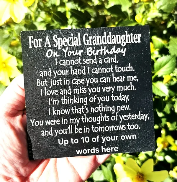 Personalised Granddaughter Birthday memorial slate plaque memory Remembrance plaque Grave marker gift 3 SIZES