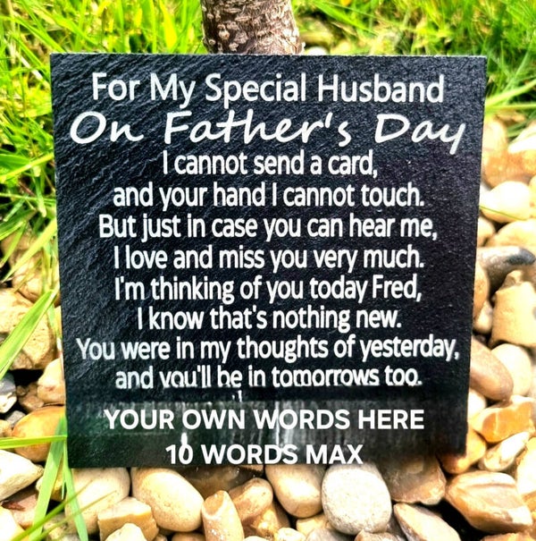 Husband on Fathers day memorial plaque Personalised slate grave stone marker
