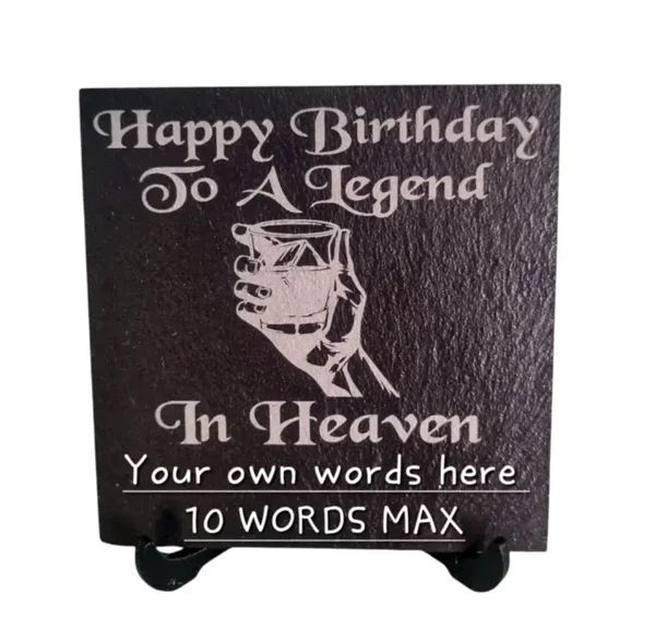 Birthday memorial plaque LEGEND Dad friend Personalised slate gravestone marker raise a glass cheers