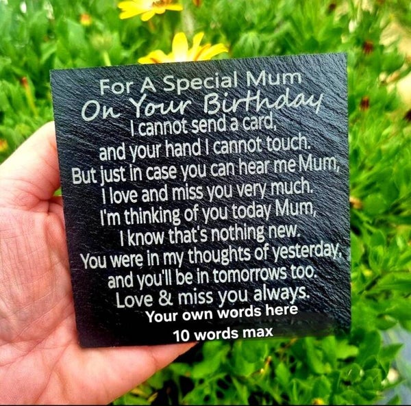 Personalised Birthday memorial plaque Special Mum Mom Mam slate Grave stone marker keepsake remembrance In loving memory