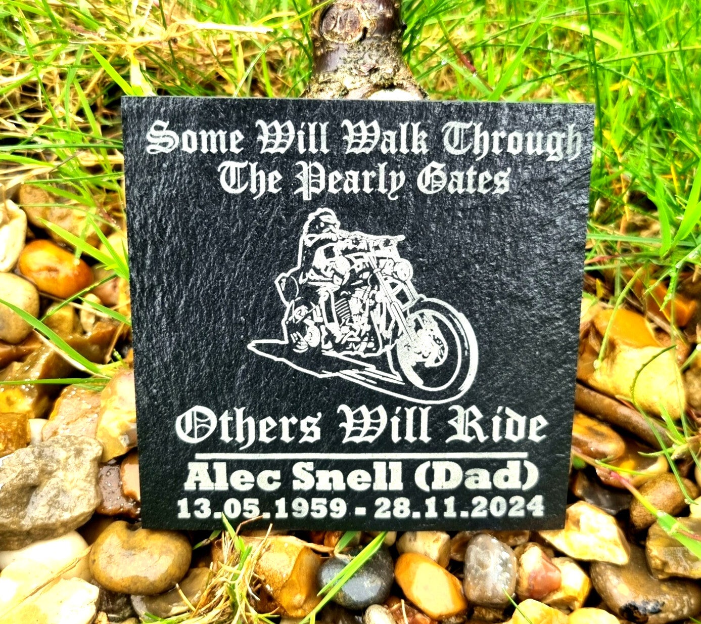 Personalised Biker memorial Motorbike slate plaque Grave marker Funeral gift Son Dad