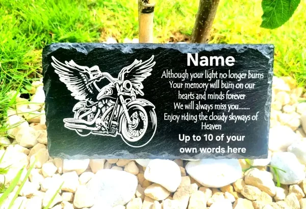 Biker memorial Motorbike slate personalised plaque Grave marker ANY NAME Husband Brother