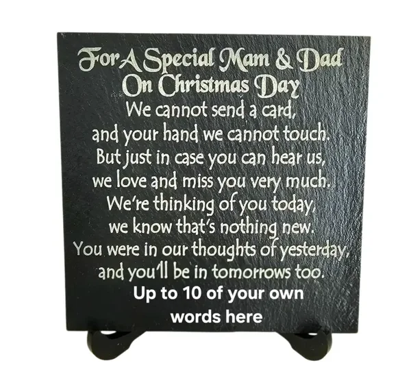 Mam & Dad Christmas memorial slate personalised plaque In memory of Grave Gift