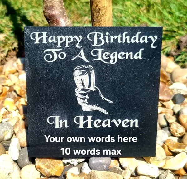 Birthday memorial plaque LEGEND Dad friend Personalised slate gravestone marker raise a glass cheers