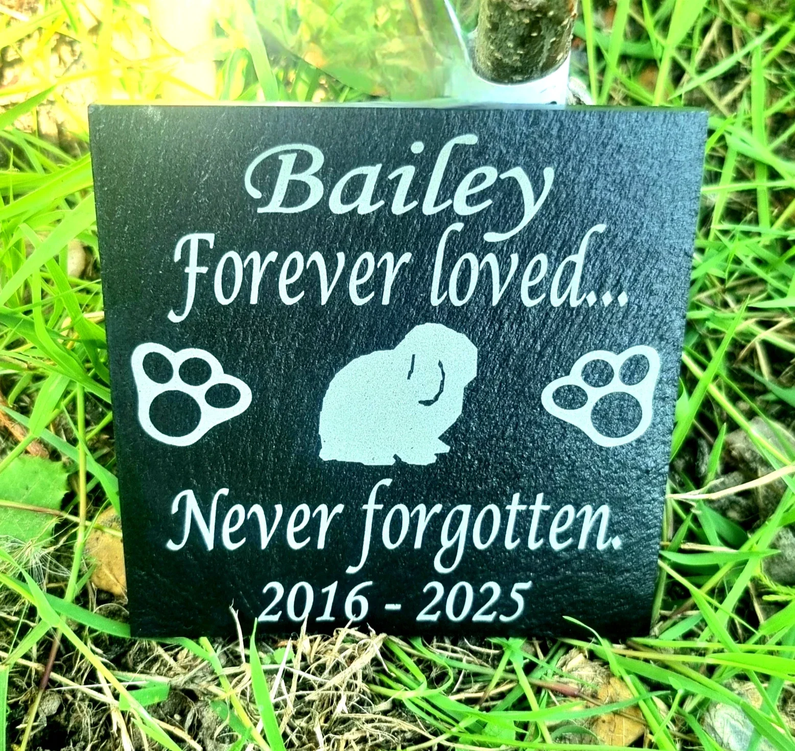 Rabbit memorial remembrance slate personalised plaque grave stone marker gift