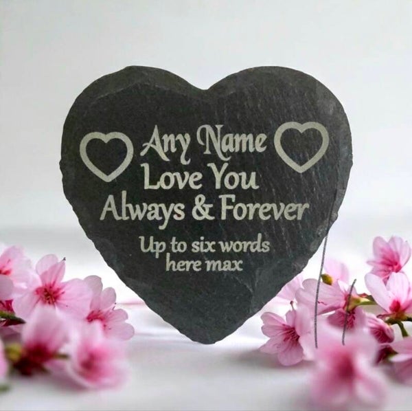 Personalised any name Dad Mum Nan Grandad slate heart memorial memory grave marker stone