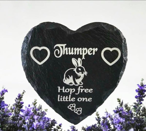 Personalised Rabbit memorial plaque Heart Remembrance Grave Marker Gravestone slate bunny memory