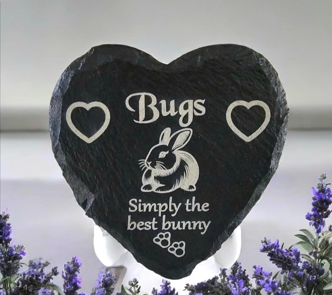 Personalised Rabbit memorial plaque Heart Remembrance Grave Marker Gravestone slate bunny memory