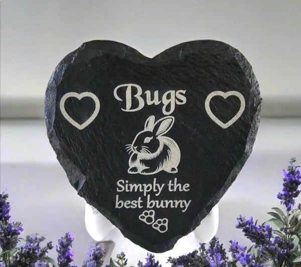 Personalised Rabbit memorial plaque Heart Remembrance Grave Marker Gravestone slate bunny memory