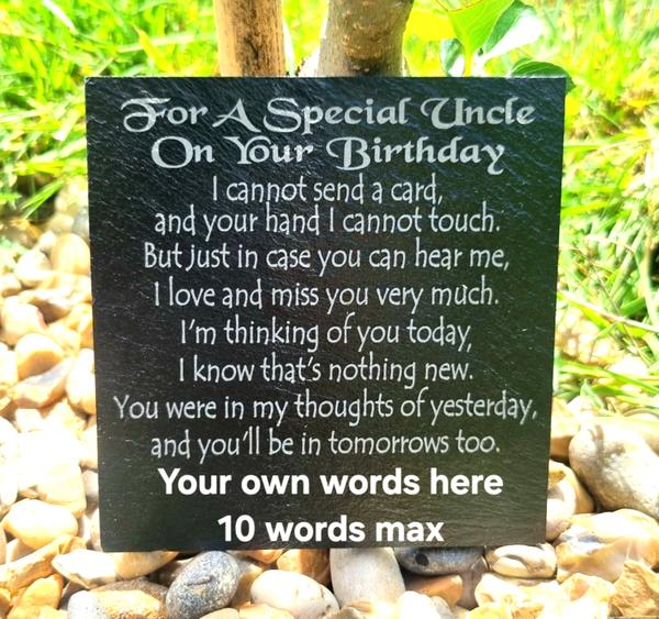 Uncle Birthday memorial plaque Personalised Graveside slate grave marker Memory
