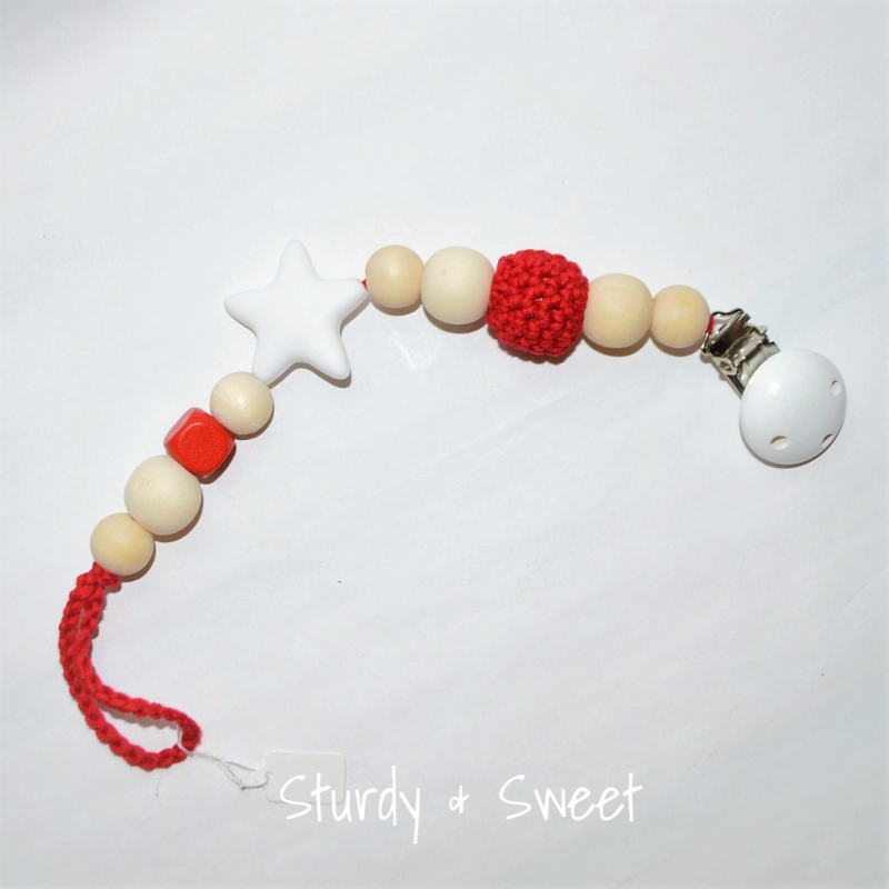 speenkoord gehaakte, siliconen en houten kralen