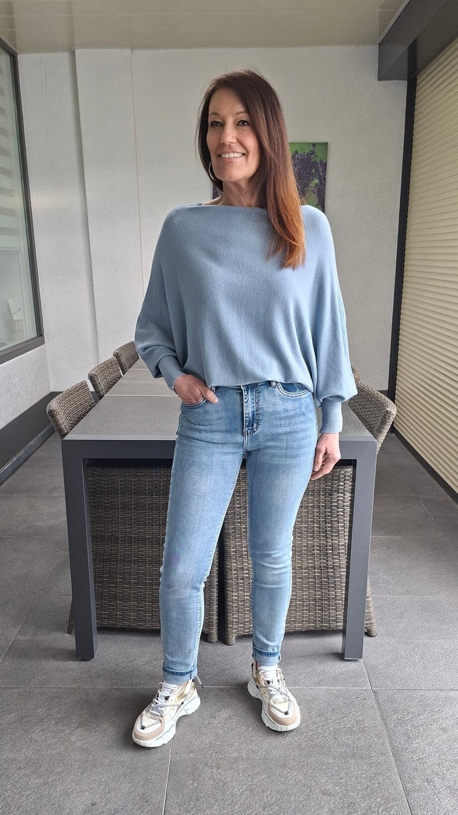 Vleermuistrui jeansblauw