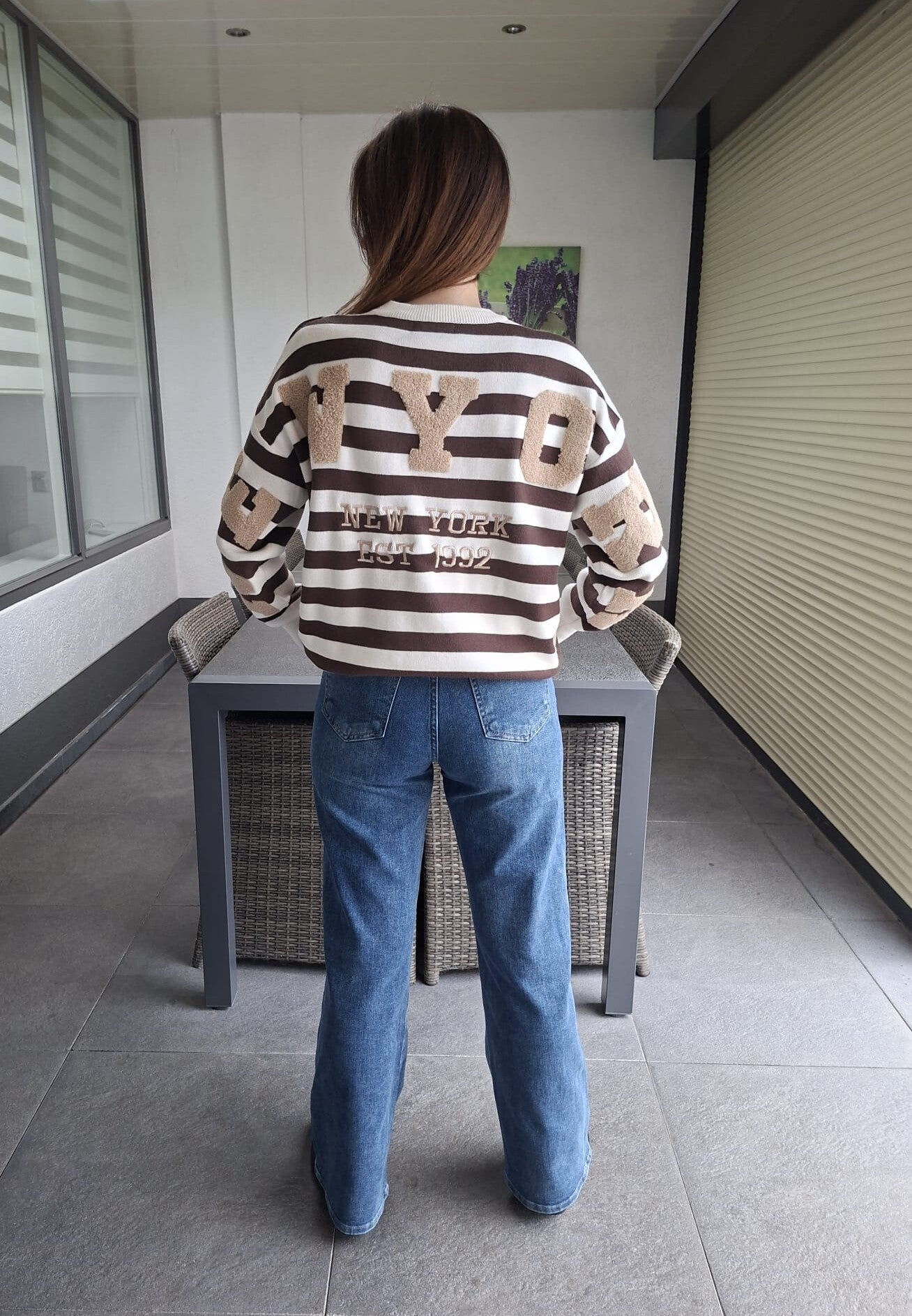 Gestreepte New York trui donkerbruin/ecru