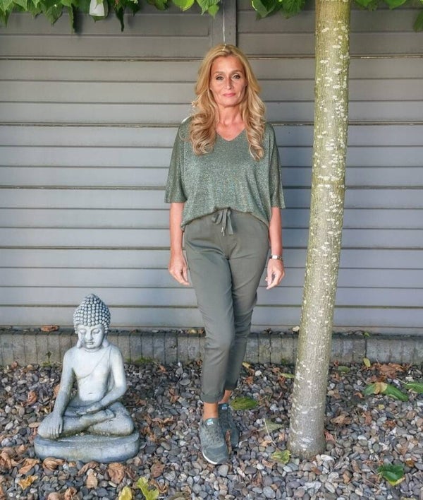 Prachtige trui met lurex Triple Nine army groen