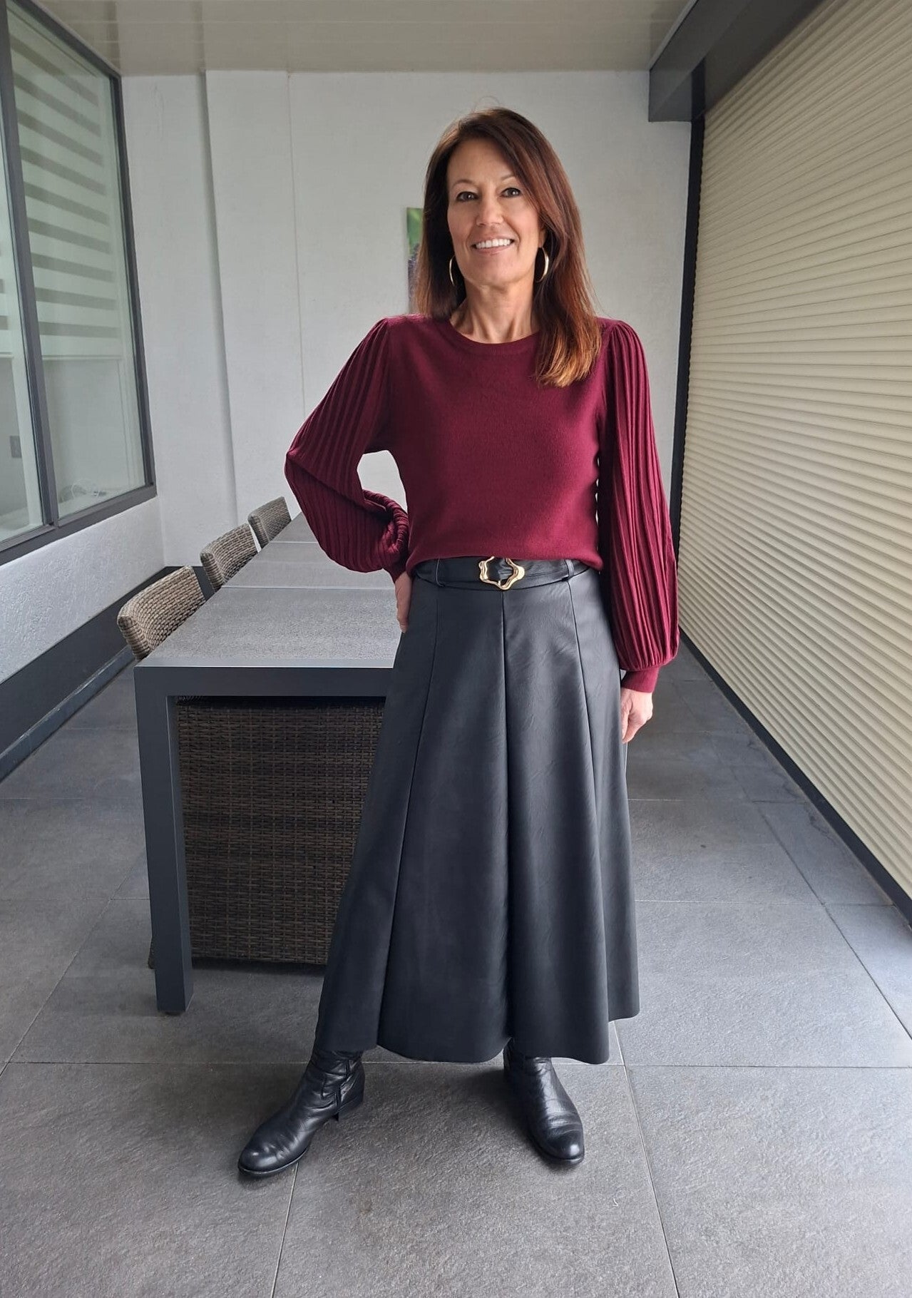 Trui met rib mouw bordeaux