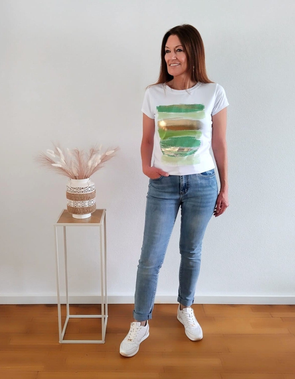 T-shirt met metallic print groen