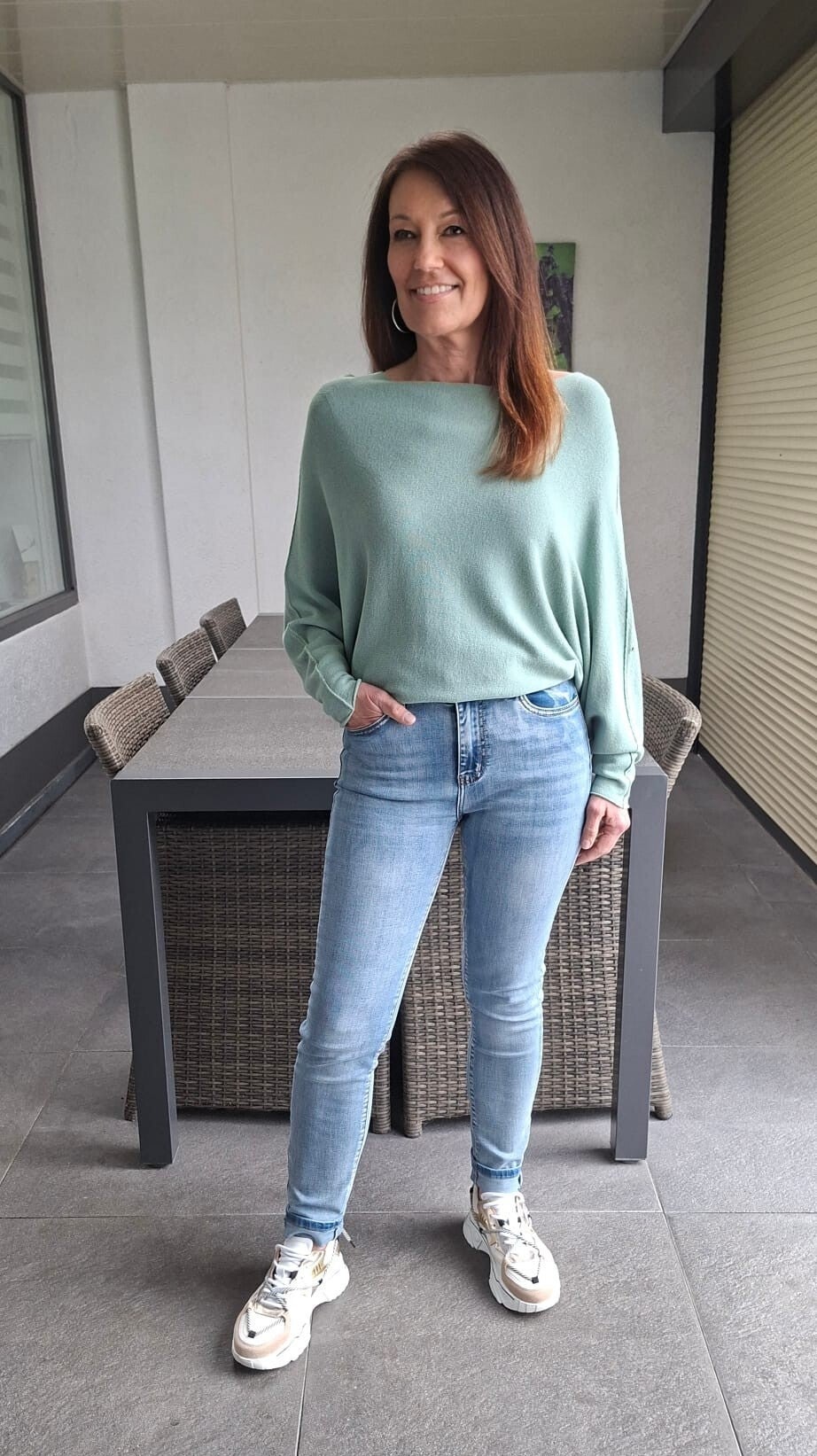 Vleermuistrui met siernaad groen