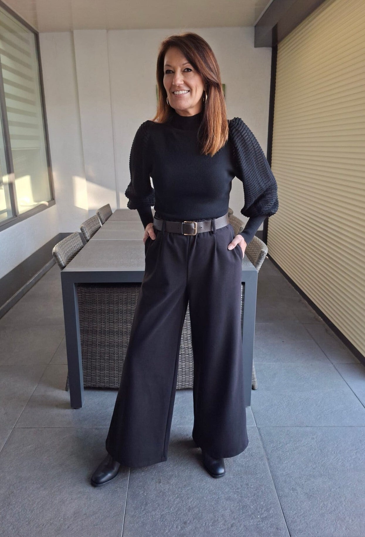 Trui met striped mesh mouwen Jill zwart