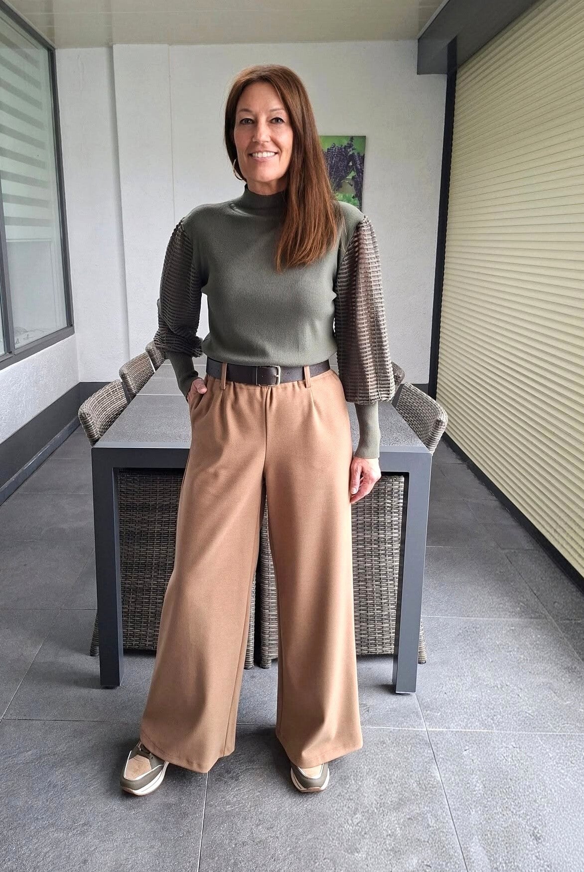 Trui met striped mesh mouwen Jill army groen