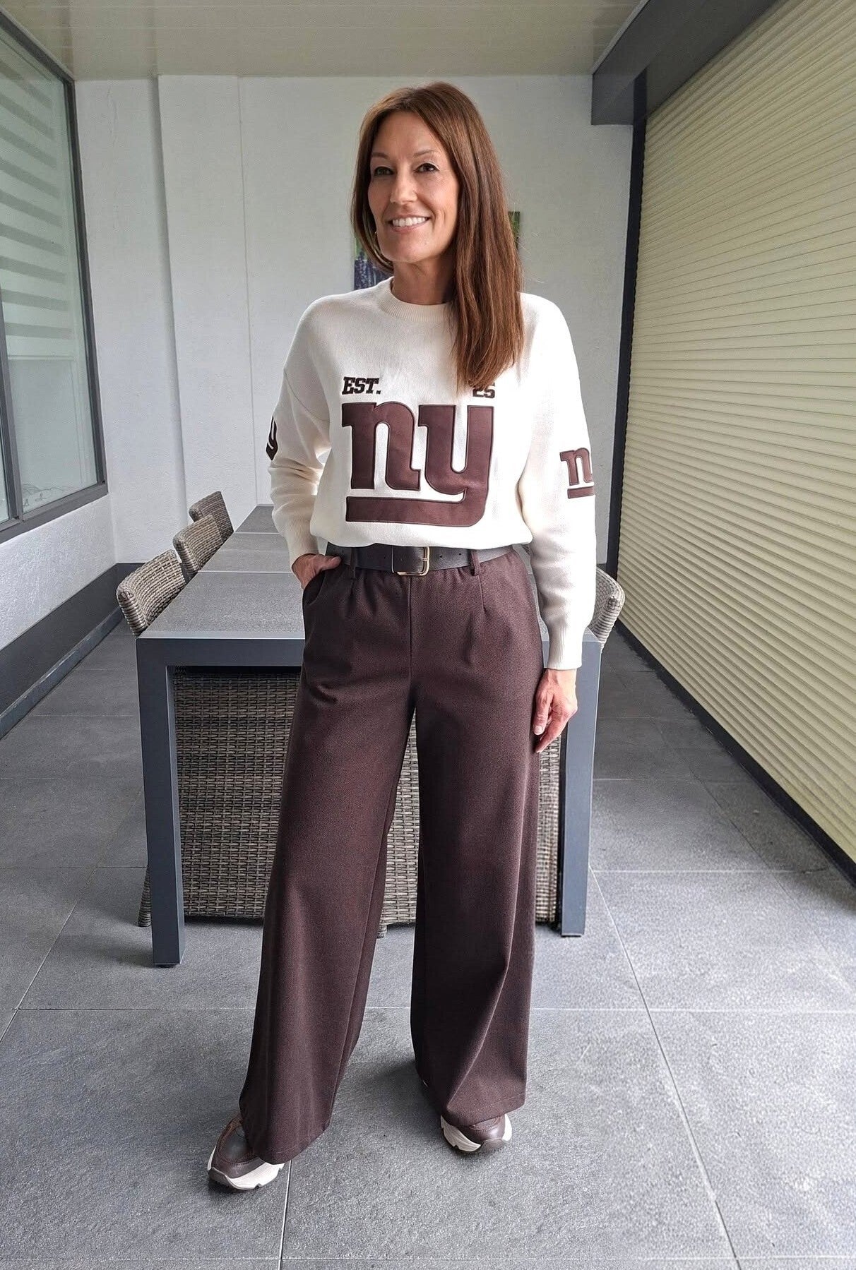 Trui met NY print ecru