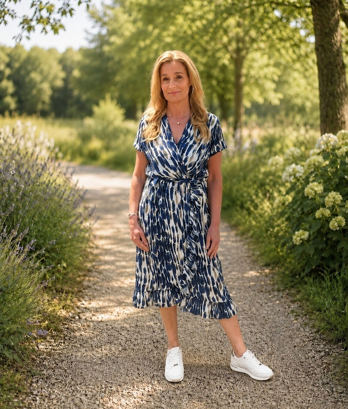 Musthaves by Elja jurk met mooie print blauw