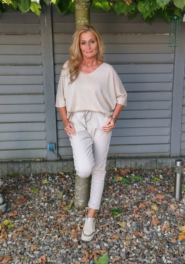 Prachtige trui met lurex Triple Nine beige