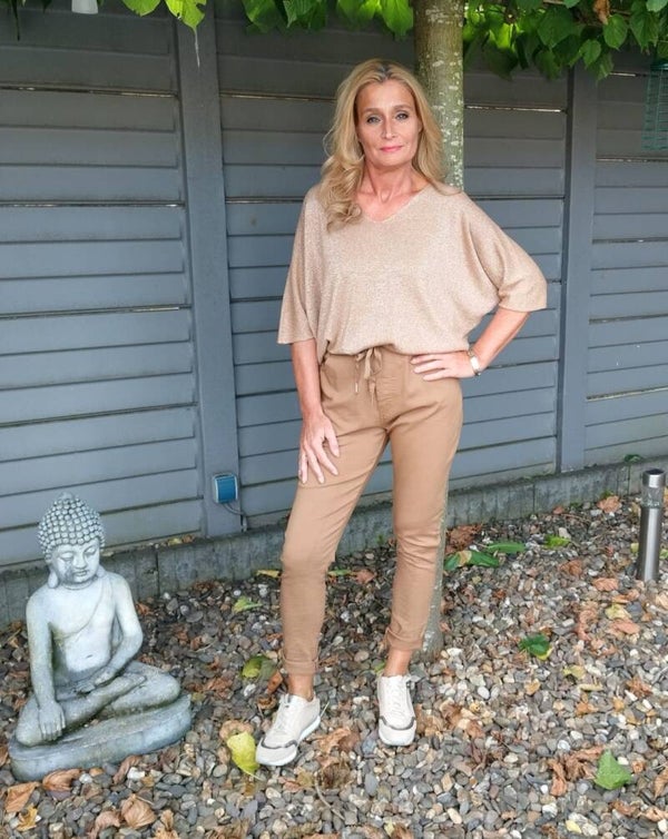 Prachtige trui met lurex Triple Nine camel