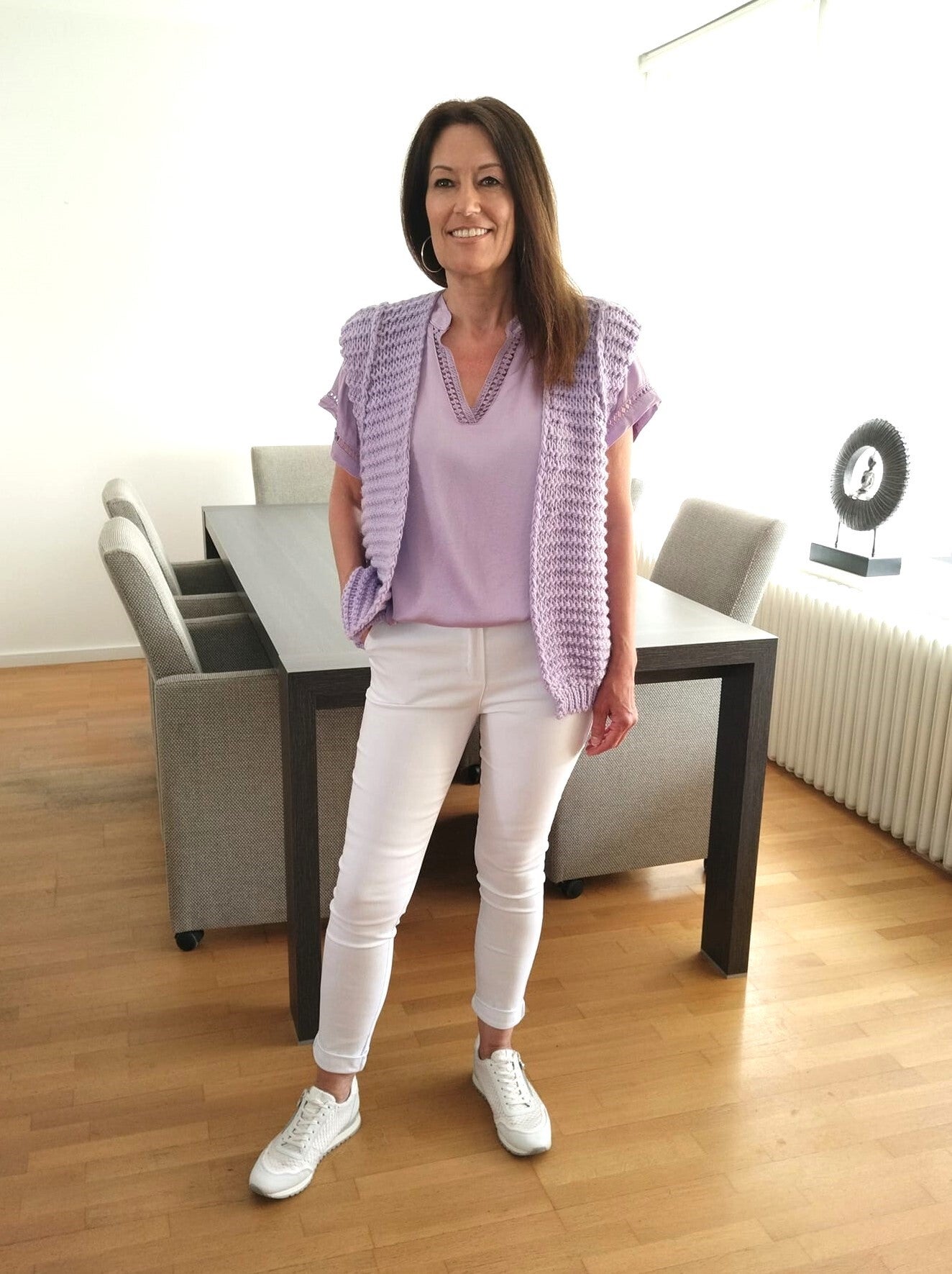 Grof gebreid gilet Triple Nine lila