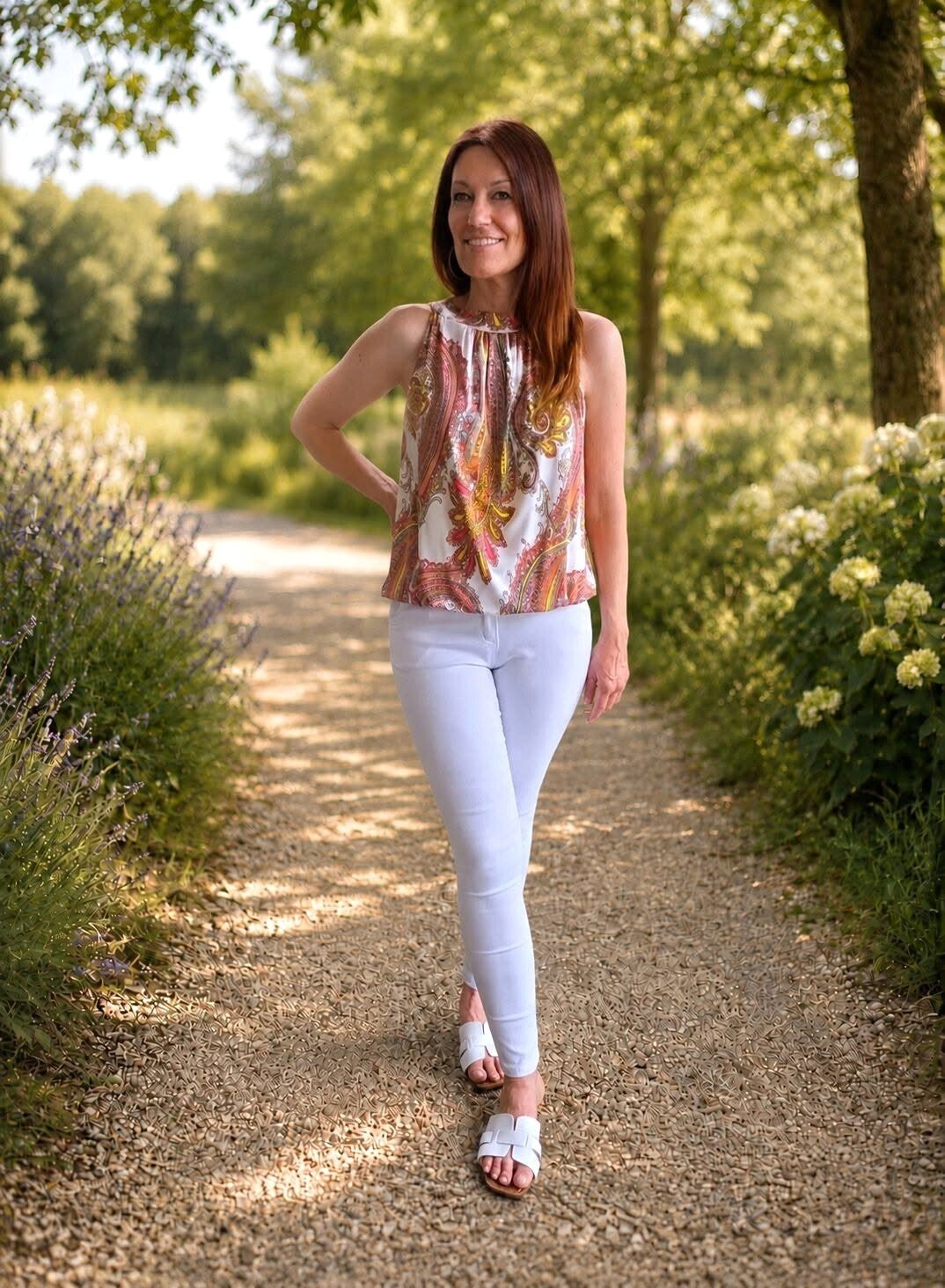 Haltertop travelstof met paisley print