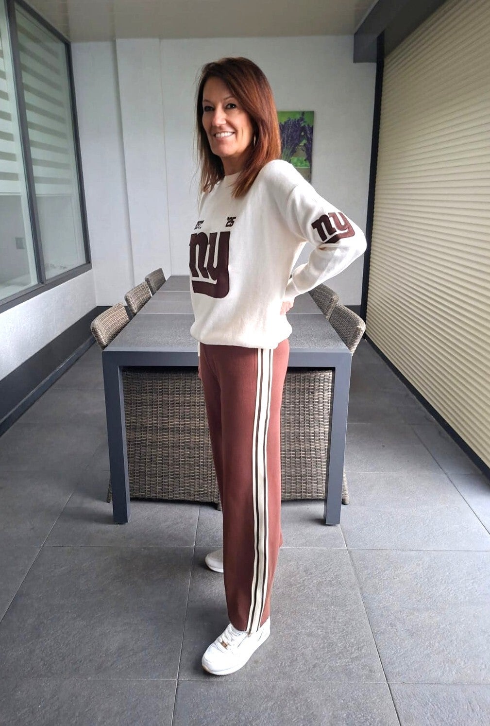 Jogging broek met bies donkerbruin