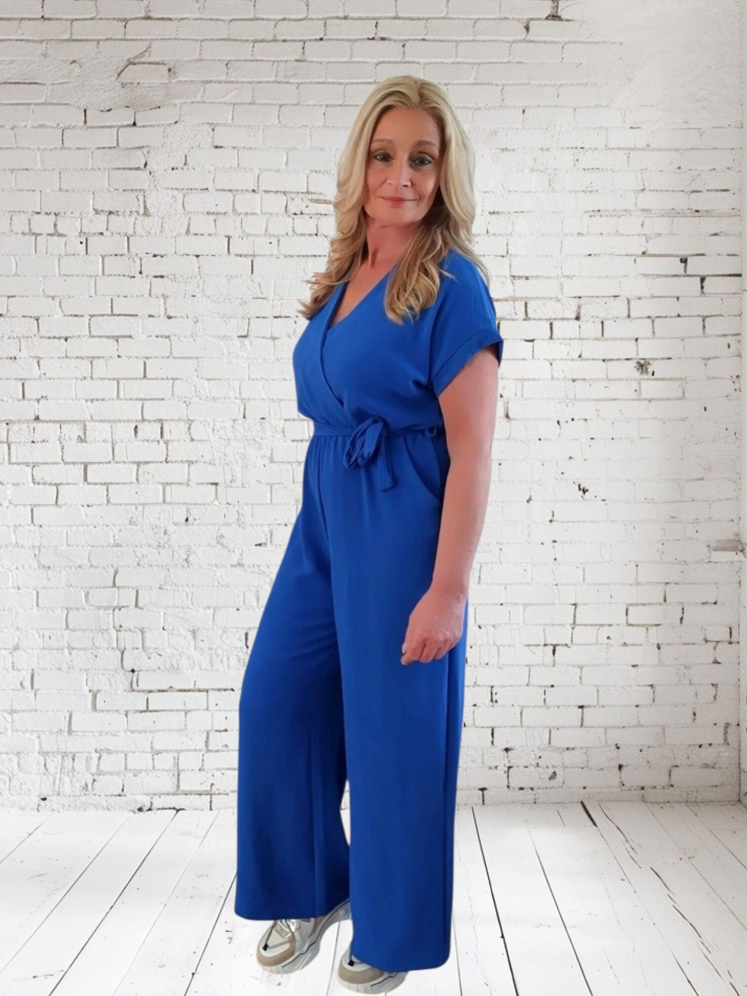 Jumpsuit met ceintuur kobalt