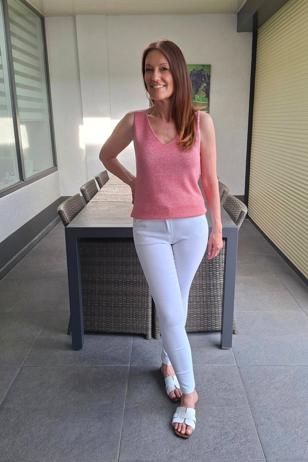 Lurex top Triple Nine koraal