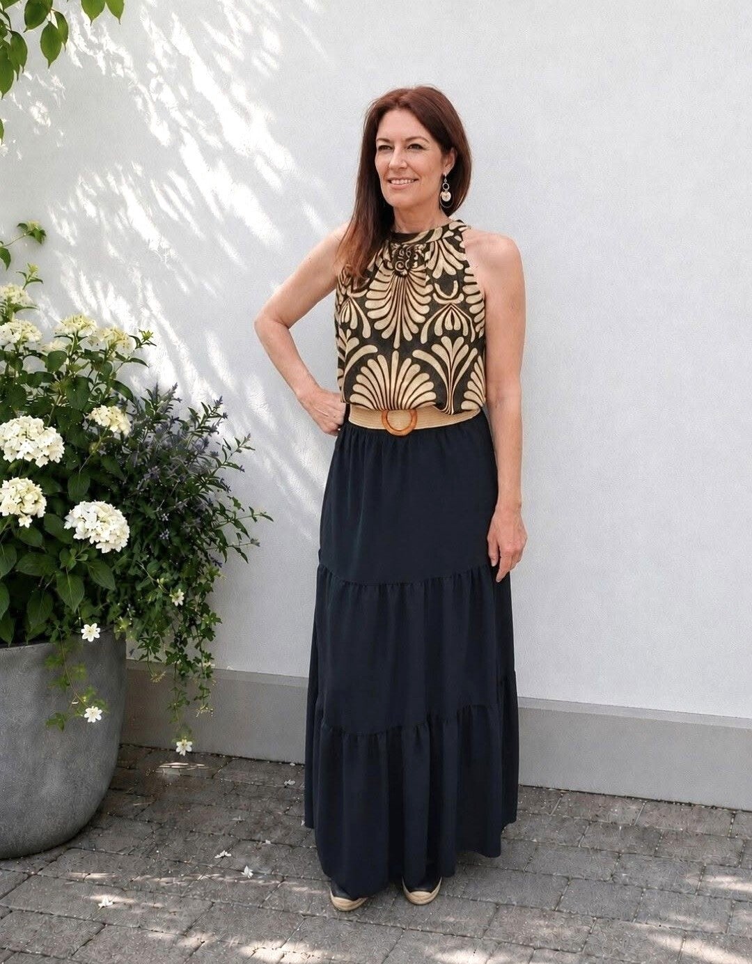 Maxi strokenrok met mooie bijbehorende riem zwart