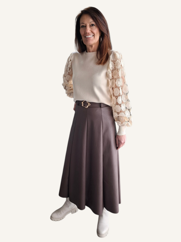 Leatherlook rok met mooie riem bruin