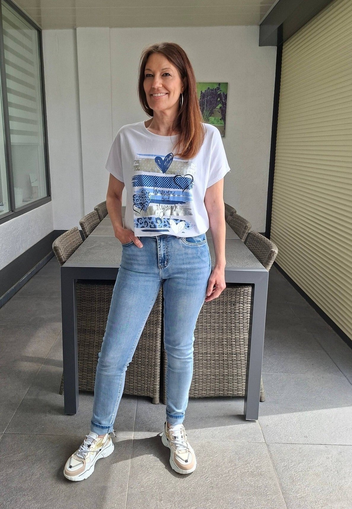 Oversized T-shirt met mooie metallic print blauw