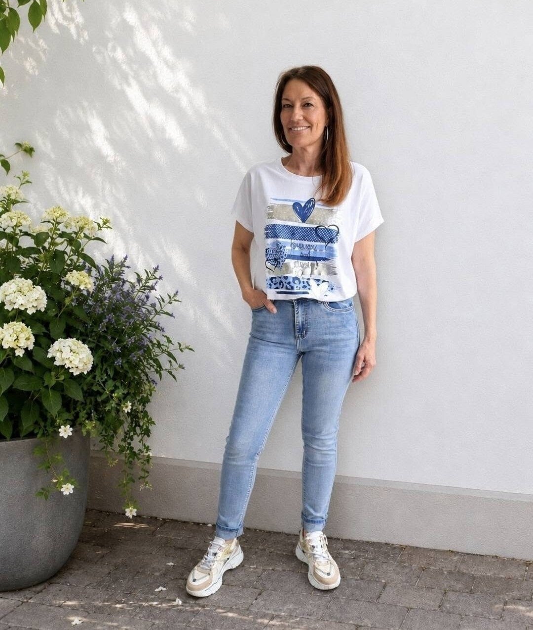 Oversized T-shirt met mooie metallic print blauw