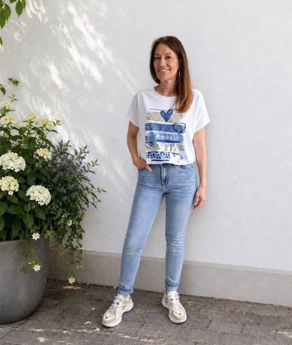 Oversized T-shirt met mooie metallic print blauw