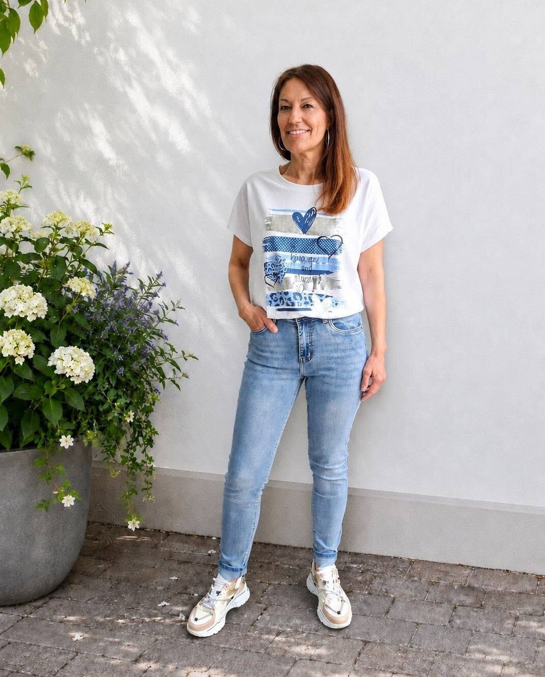 Oversized T-shirt met mooie metallic print blauw