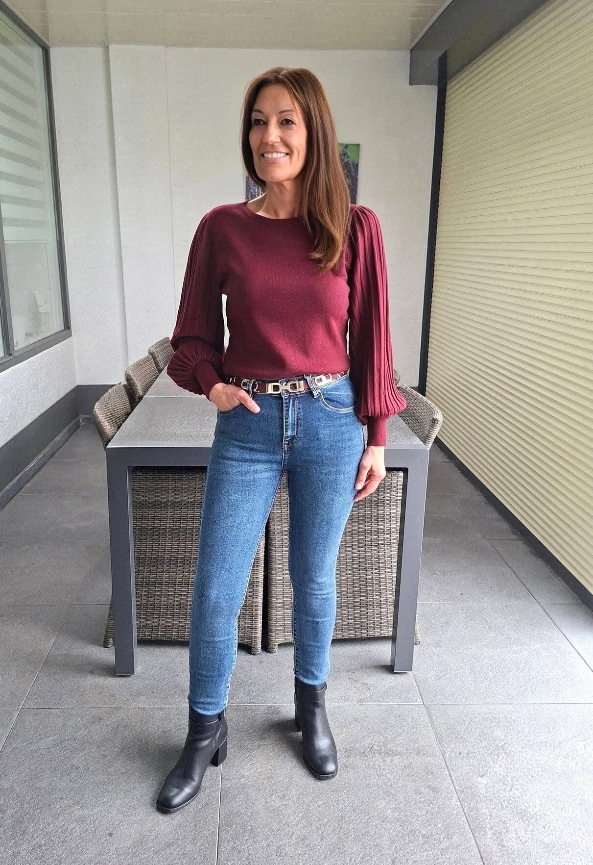 Trui met rib mouw bordeaux