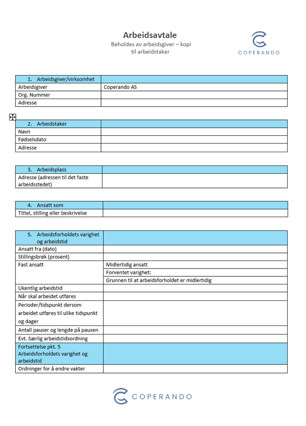 Mal for arbeidsavtale