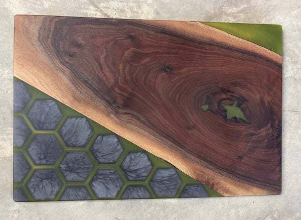 Honeycomb pattern resin and wood charcuterie board
