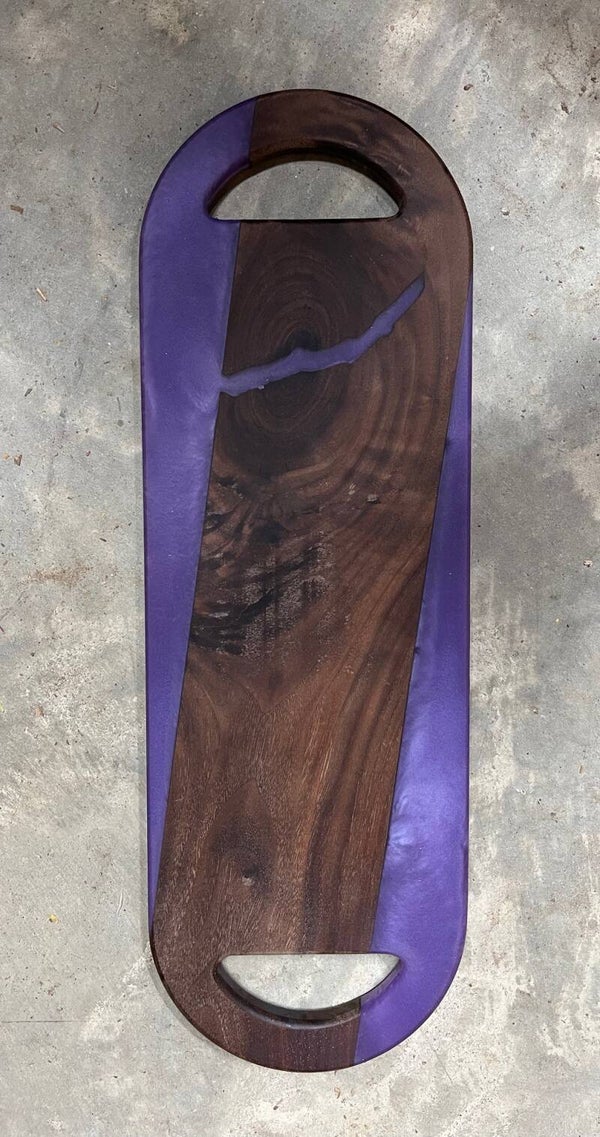 Narrow Charcuterie Tray with Handles and Colored Resin