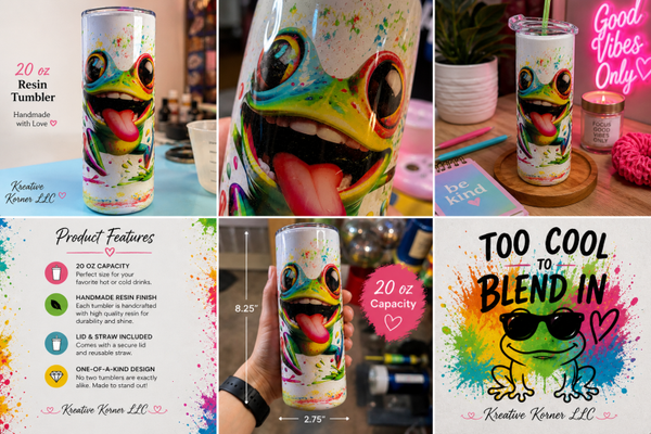 20 oz Funny Frog Resin Tumbler | Handmade Color Splash Cup | Lid & Straw Included | Unique Gift Drinkware