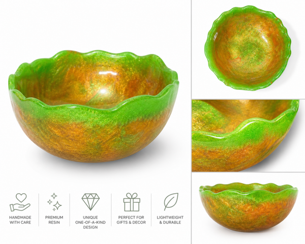 Handmade Resin Decorative Bowl – Iridescent Green & Gold Statement Dish