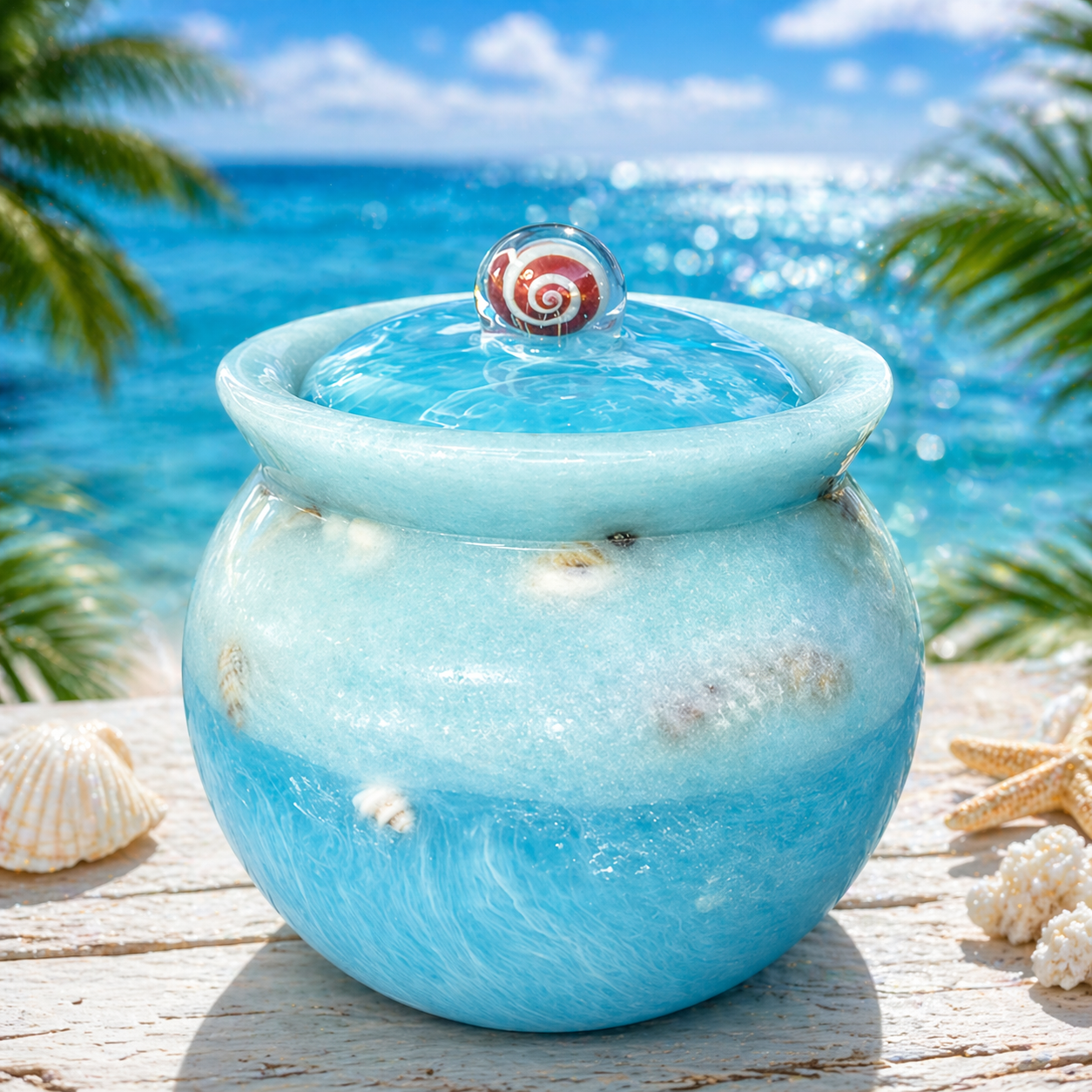 Ocean Breeze Resin Pot with Shell Accent