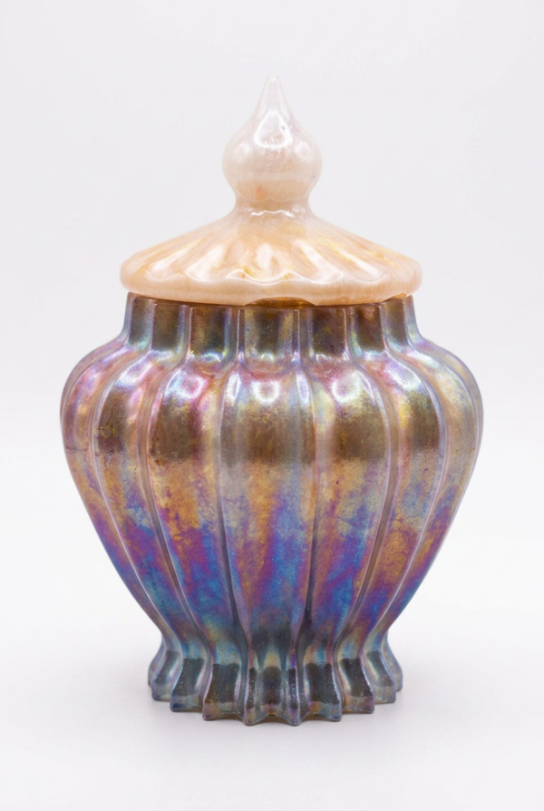 Handmade Iridescent Resin Keepsake Jar with Pearl Lid