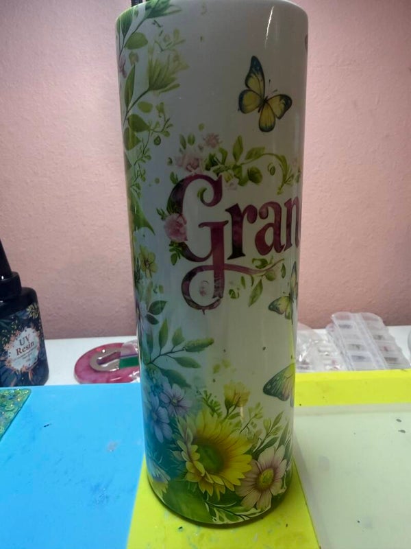 Personalized Grandma Sunflower & Butterfly 20 oz Skinny Tumbler
