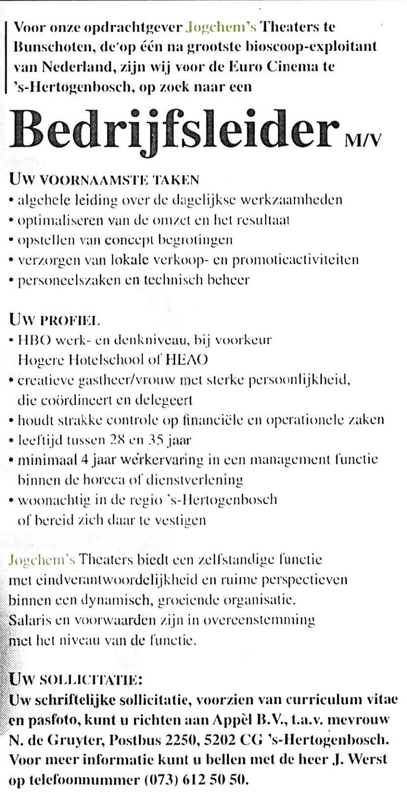 advertentie gevraagd