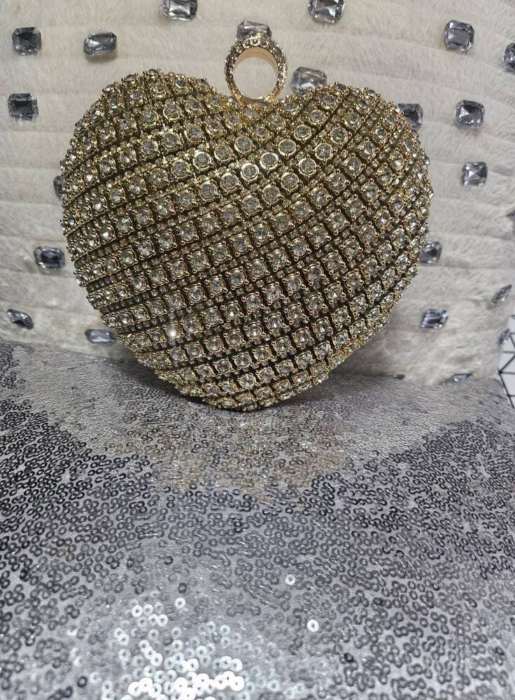 Heart-Shaped Rhinestone Clutch